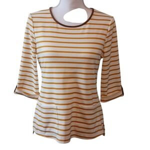 JL Jules & Leopold Striped Top w/ Pockets Three Quarter Sleeve Brown Trim Size S
